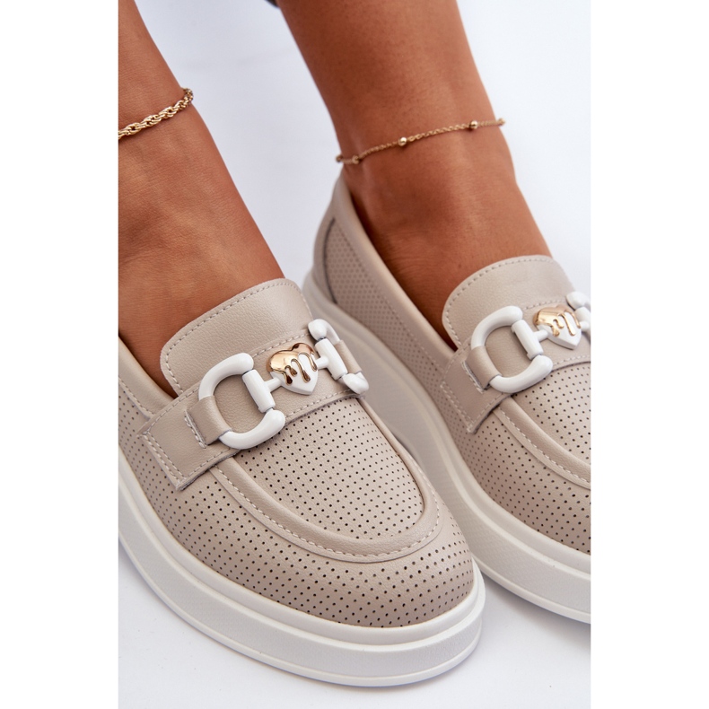 Mocassins femininos de couro na plataforma bege S.Barski LR720 1