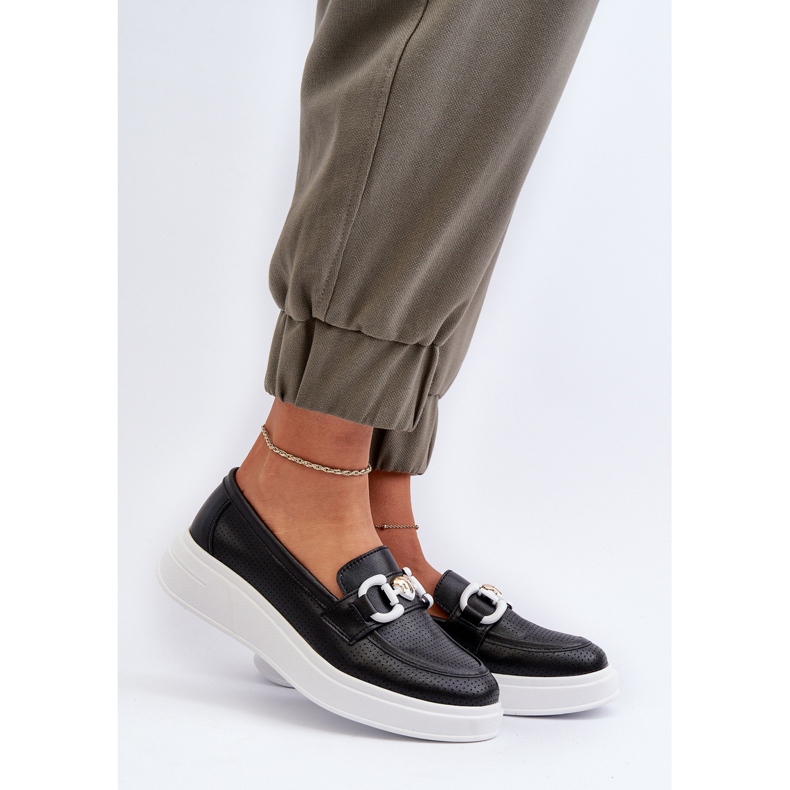 Mocassins femininos de couro na plataforma preto S.Barski LR720 2