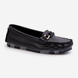 Mocassins femininos de couro com decoração preto S.Barski LR339 1