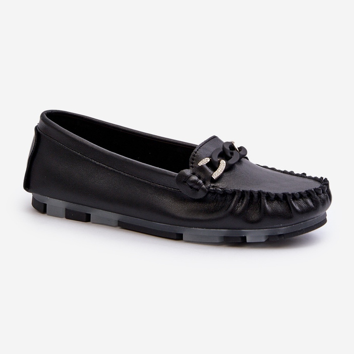 Mocassins femininos de couro com decoração preto S.Barski LR339 1