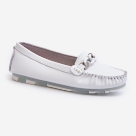 Mocassins femininos de couro com decoração, branco S.Barski LR339 1