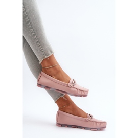 Mocassins femininos de couro com decoração, rosa S.Barski LR339 1