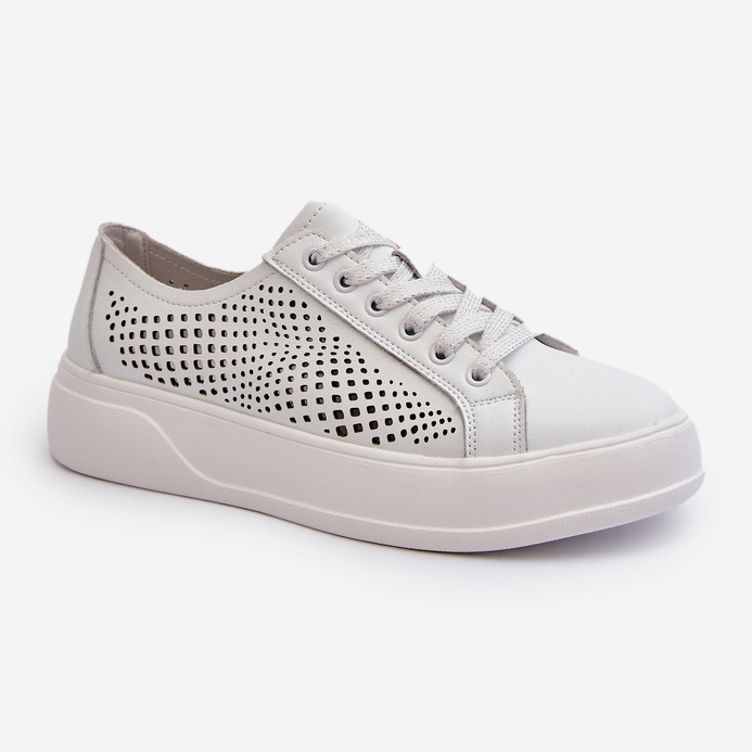 Tênis feminino de couro na plataforma branco S.Barski LR505 1