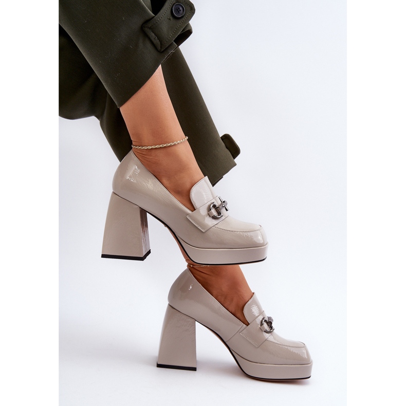 S.Barski Sapatos femininos de salto alto envernizados cinza D&amp;A MR38-906 1