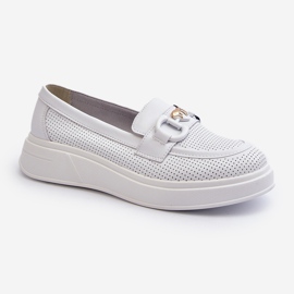 Mocassins femininos de couro com plataforma branca S.Barski LR720 branco 1