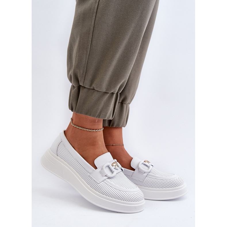 Mocassins femininos de couro com plataforma branca S.Barski LR720 branco 2