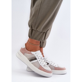 S.Barski Tênis feminino de couro D&amp;A LR110 branco e rosa 2