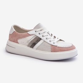 S.Barski Tênis feminino de couro D&amp;A LR110 branco e rosa 1