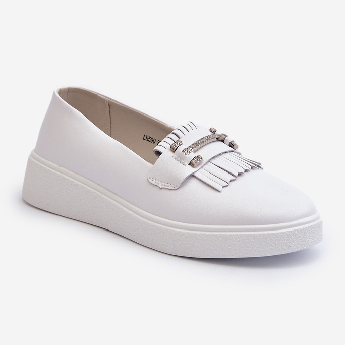 Mocassins femininos leves de couro com plataforma branca S.Barski LR590 branco 1