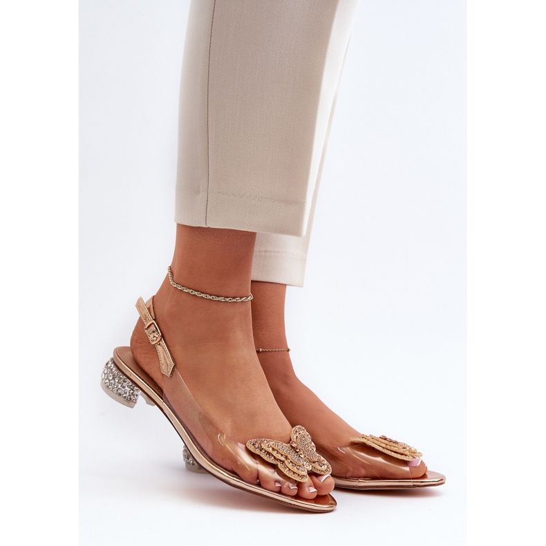 S.Barski Sandálias transparentes de salto baixo com borboleta, douradas D&amp;A MR38-388 dourado 2