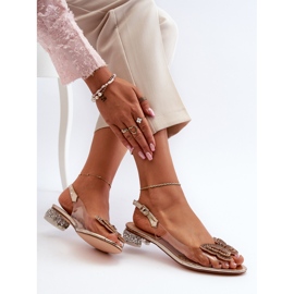 S.Barski Sandálias transparentes de salto baixo com borboleta, ouro rosa D&amp;A MR38-388 1