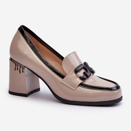 S.Barski Sapatos femininos de salto alto bege envernizado D&amp;A MR38-973 1