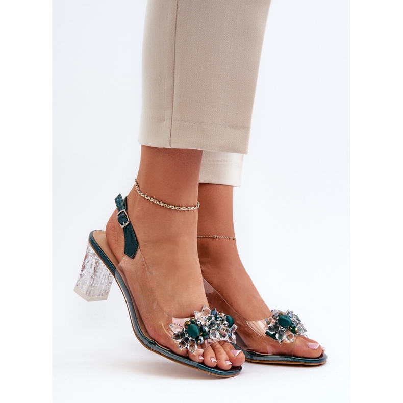 S.Barski Sandálias transparentes de salto alto com enfeites, verdes D&amp;A MR38-D1 2