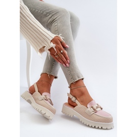 S.Barski Sandálias femininas de salto plano com decoração bege D&A MR38-656 2 S.Barski Sandálias femininas de salto plano com decoração bege D&A MR38-656 2