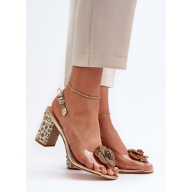 Sandálias transparentes de salto alto com decorações S.Barski MR38-356 Ouro dourado 2
