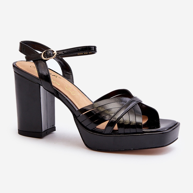 S.Barski Sandálias femininas envernizadas com salto alto pretas D&amp;A MR38-668 preto 1