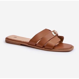 Chinelos planos femininos com decoração Camel Kavinia castanho 1