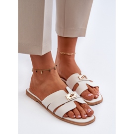 Chinelos planos femininos com decoração, Kavinia branco 2