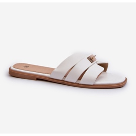 Chinelos planos femininos com decoração, Kavinia branco 1