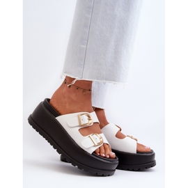 Chinelos femininos em plataforma enorme, Branco Mililena 2