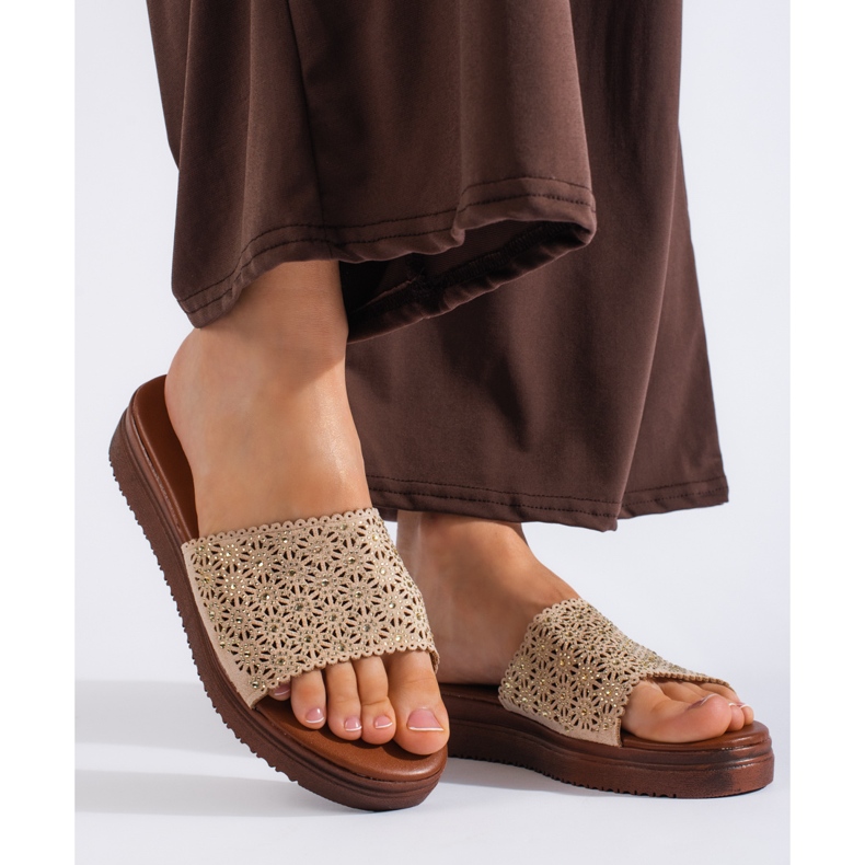 Slides plataforma femininos bege 1