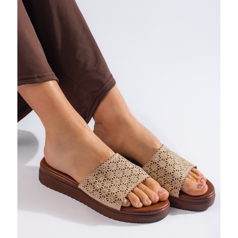 Slides plataforma femininos bege 2