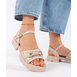 Goodin Sandálias femininas de couro bege 1