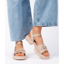 Goodin Sandálias femininas de couro bege 2