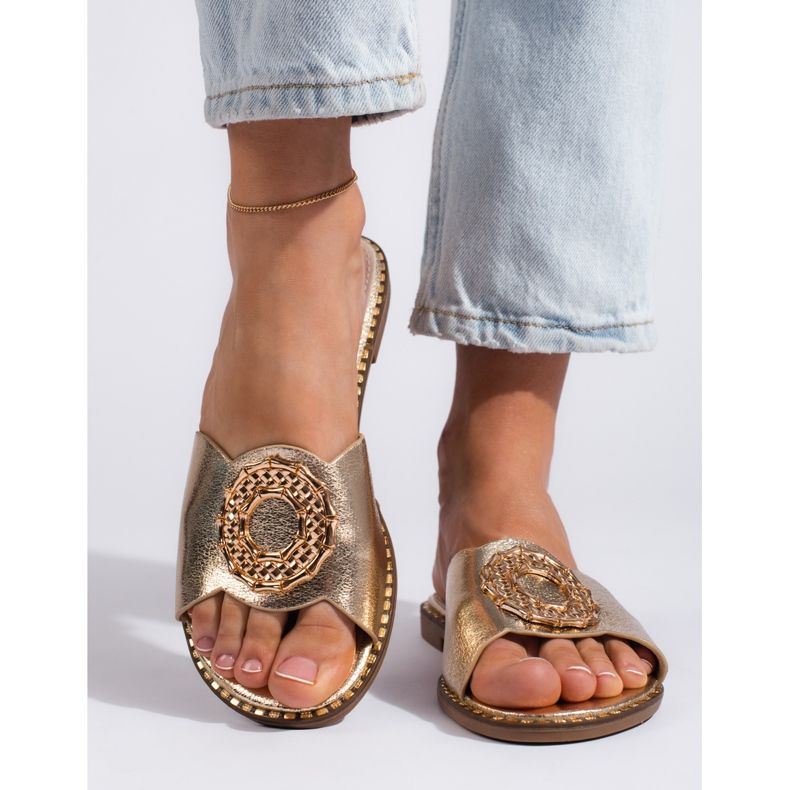 Goodin chinelos dourados femininos 1