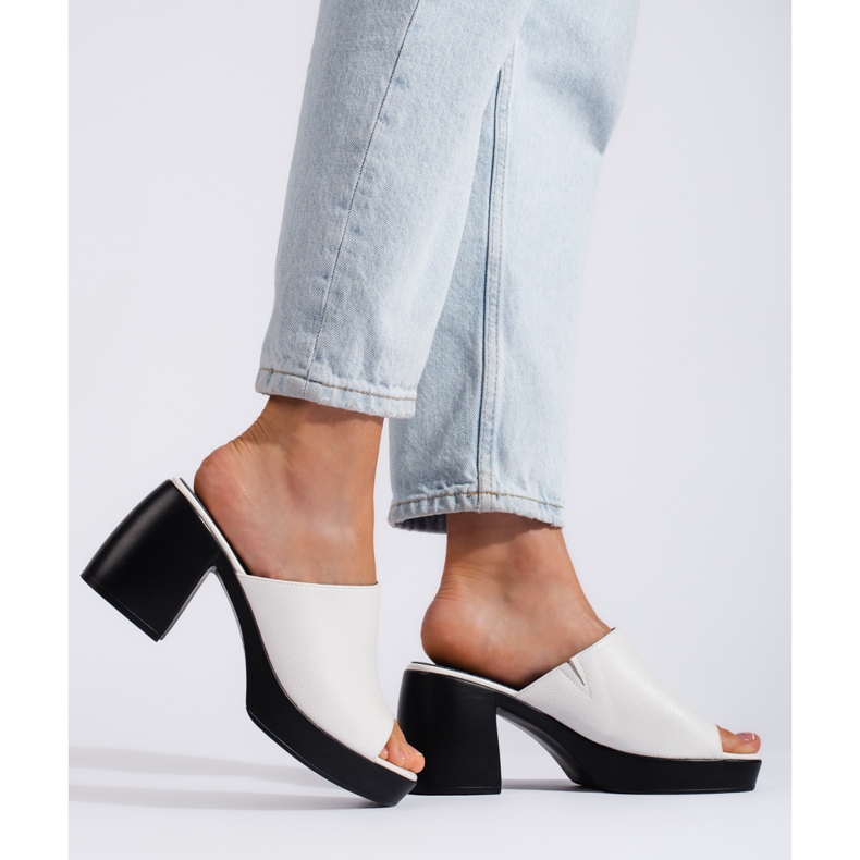 Goodin Chinelos de salto alto femininos brancos 2