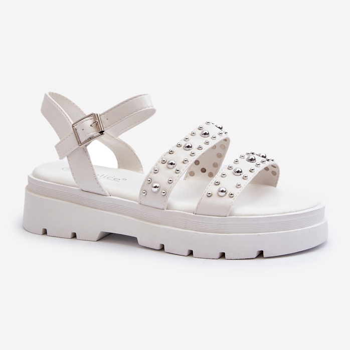 Sandálias Femininas Decoradas Couro Eco Branco Arcida 2