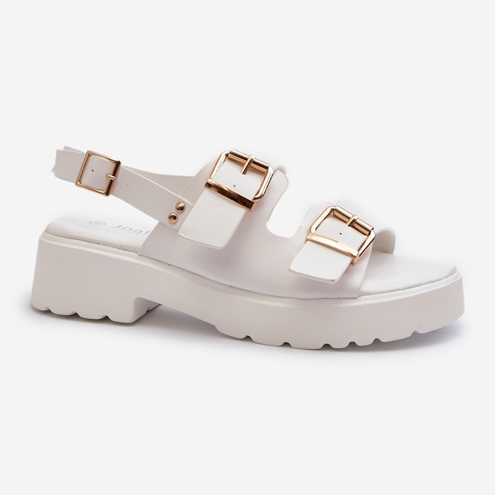 Sandálias femininas com fivelas couro ecológico branco Konanttia 1