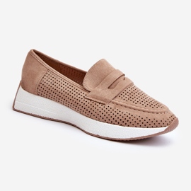 Mocassins femininos em camurça ecológica bege com plataforma da Inesqua 1