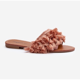 Chinelos planos femininos com franjas, Rialle rosa sujo 1