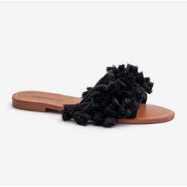 Chinelos planos femininos com franjas, Rialle preto 2