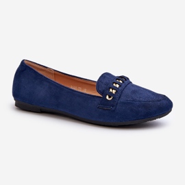 Mocassins femininos brilhantes com corrente, Aredilla Azul Marinho 1