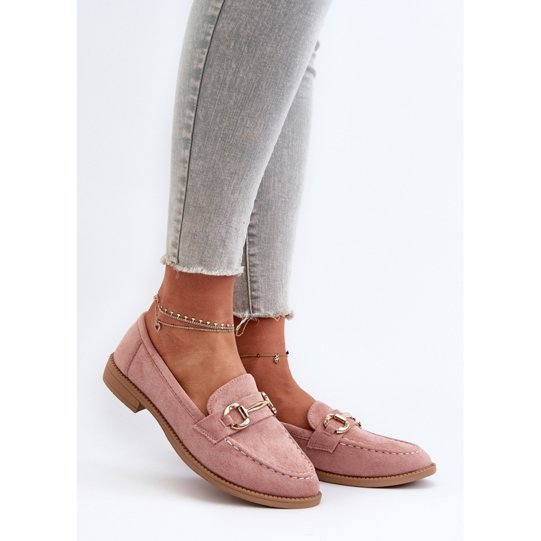 Mocassins femininos de salto plano com decoração aviole rosa 2 Mocassins femininos de salto plano com decoração aviole rosa 2