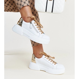 Sapatos de couro branco com zíper decorativo 1