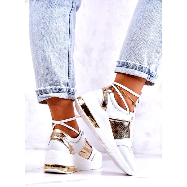 S.Barski Tênis esportivo feminino de couro com cunha branca Larson branco 4