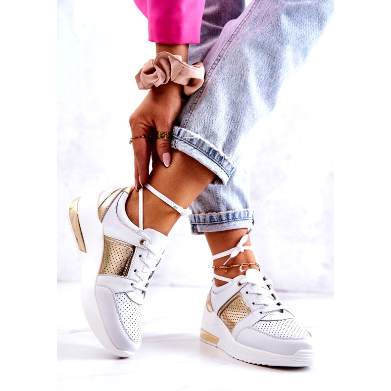 S.Barski Tênis esportivo feminino de couro com cunha branca Larson branco 2