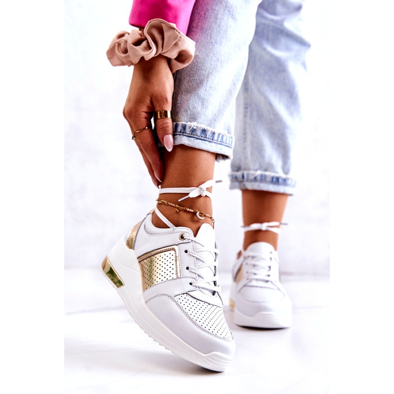 S.Barski Tênis esportivo feminino de couro com cunha branca Larson branco 1