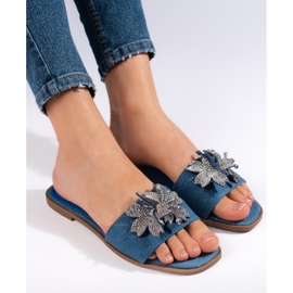 Slides jeans femininos com decoração azul 1