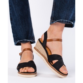 Sandálias de cunha pretas femininas preto 1