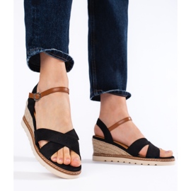 Sandálias de cunha pretas femininas preto 2