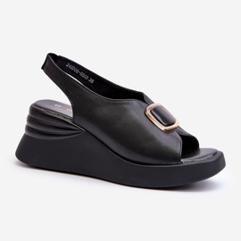 Sandálias femininas de couro com decoração, Salvania preta preto 1