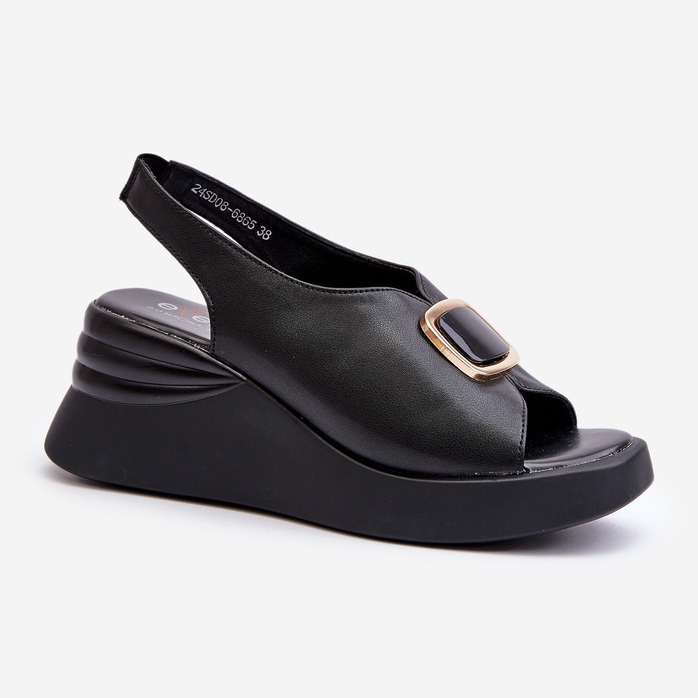 Sandálias femininas de couro com decoração, Salvania preta preto 1