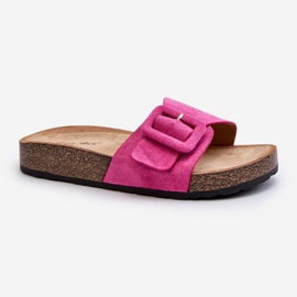 Chinelos femininos com fivela Eco Camurça Fúcsia Laeltia rosa 2