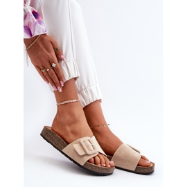 Chinelos femininos com fivela Eco Camurça Bege Laeltia 1