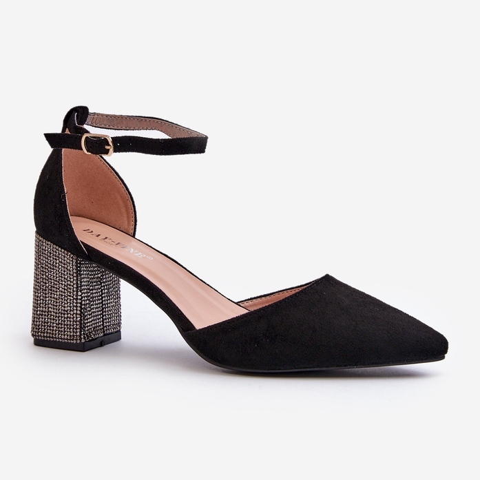 Sapatos em camurça ecológica com salto decorado, Anlitela preto 1