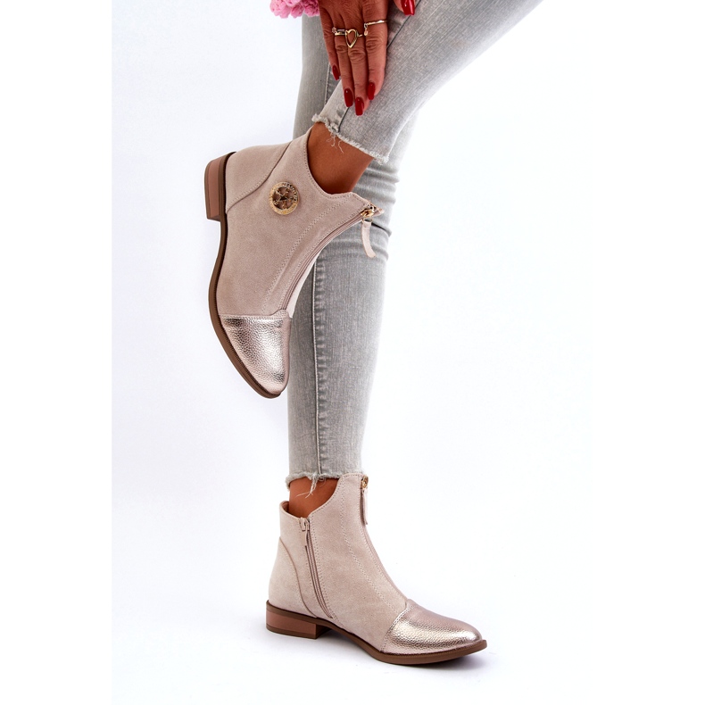 Jezzi Botas rasas femininas com zíper, Bege Loratie 2 Jezzi Botas rasas femininas com zíper, Bege Loratie 2